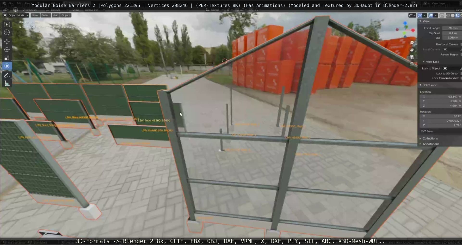 Modular Noise Barrier Set 2 Low-poly 3D model_105