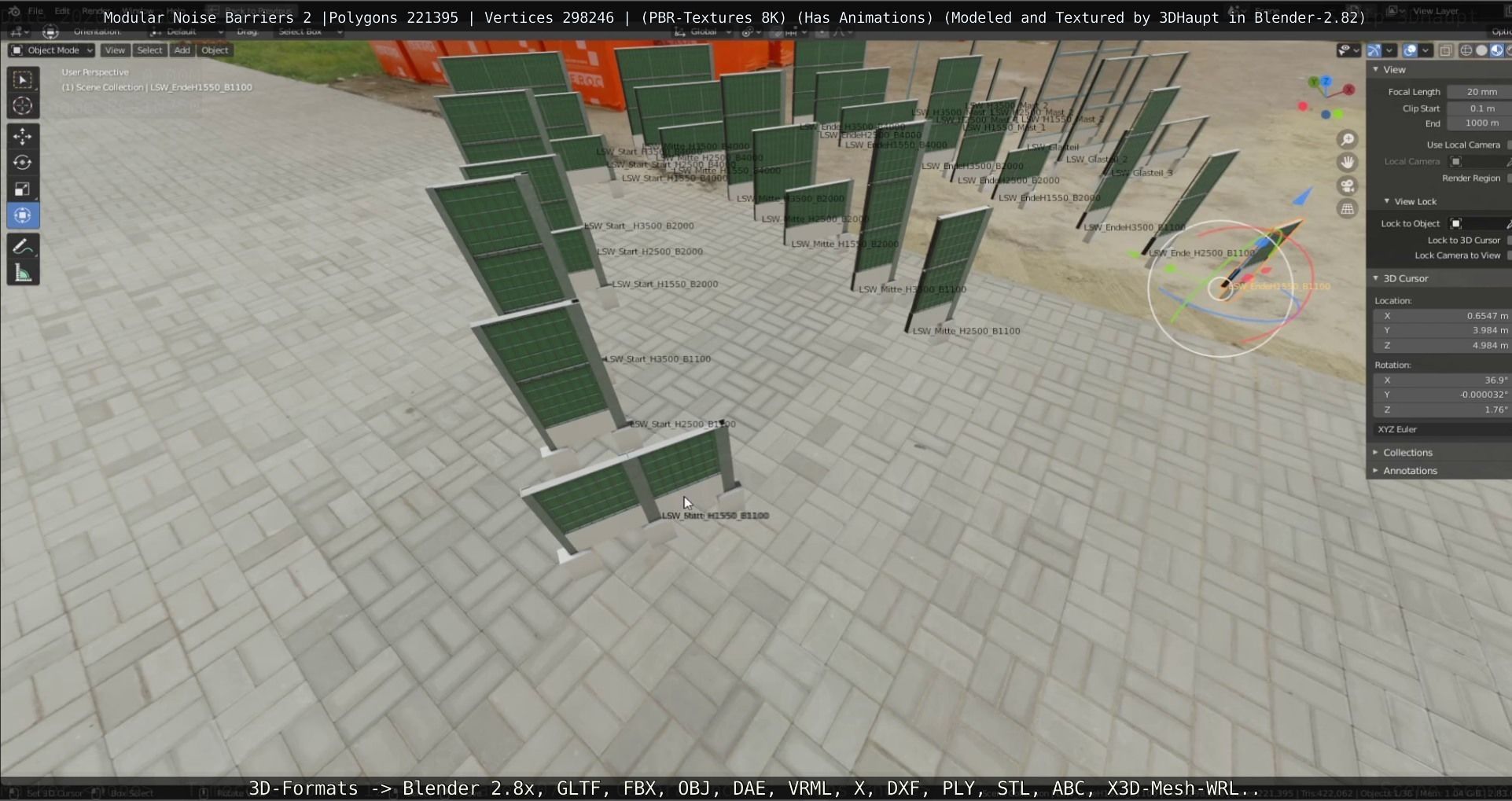 Modular Noise Barrier Set 2 Low-poly 3D model_60