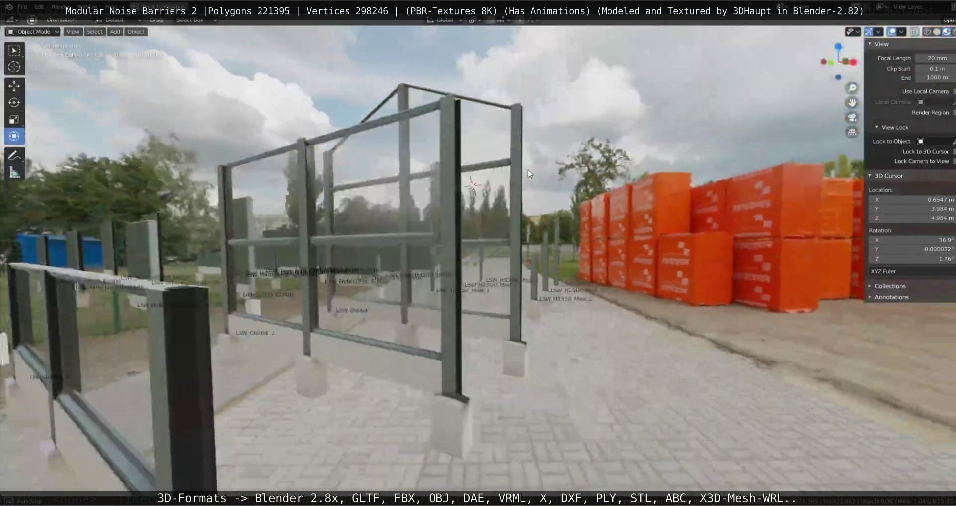 Modular Noise Barrier Set 2 Low-poly 3D model_57