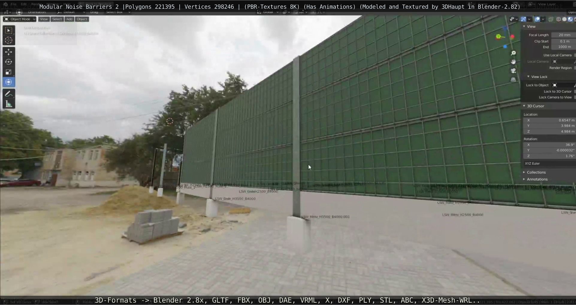 Modular Noise Barrier Set 2 Low-poly 3D model_103