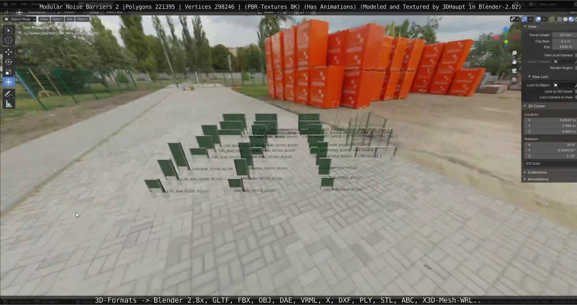 Modular Noise Barrier Set 2 Low-poly 3D model_62