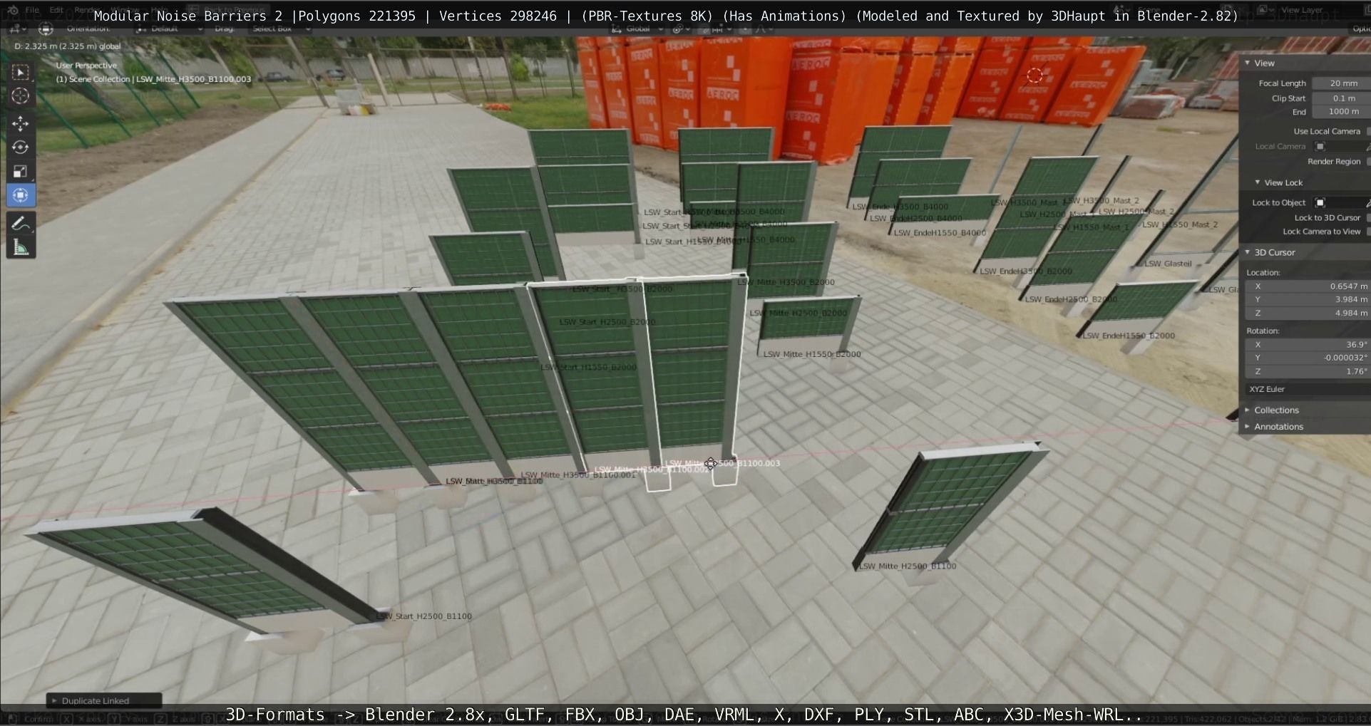 Modular Noise Barrier Set 2 Low-poly 3D model_84