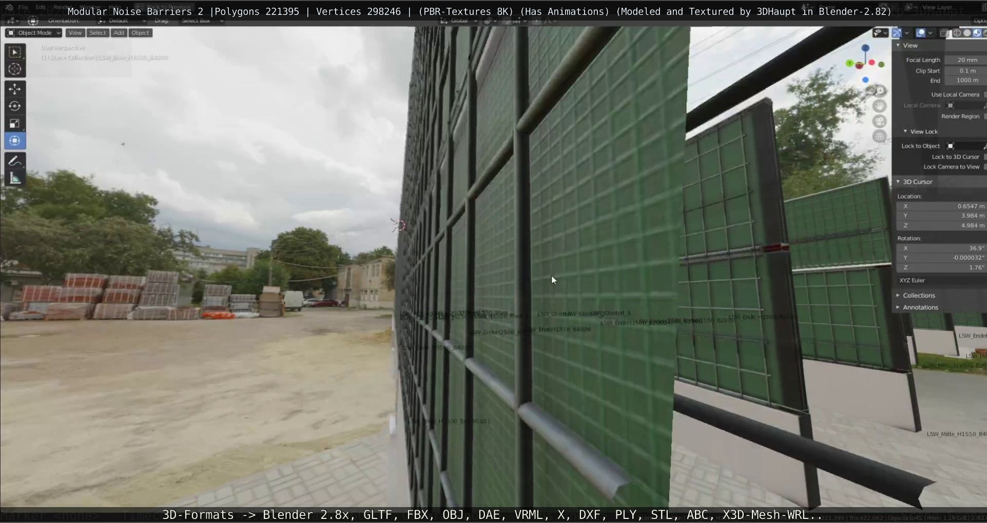 Modular Noise Barrier Set 2 Low-poly 3D model_50