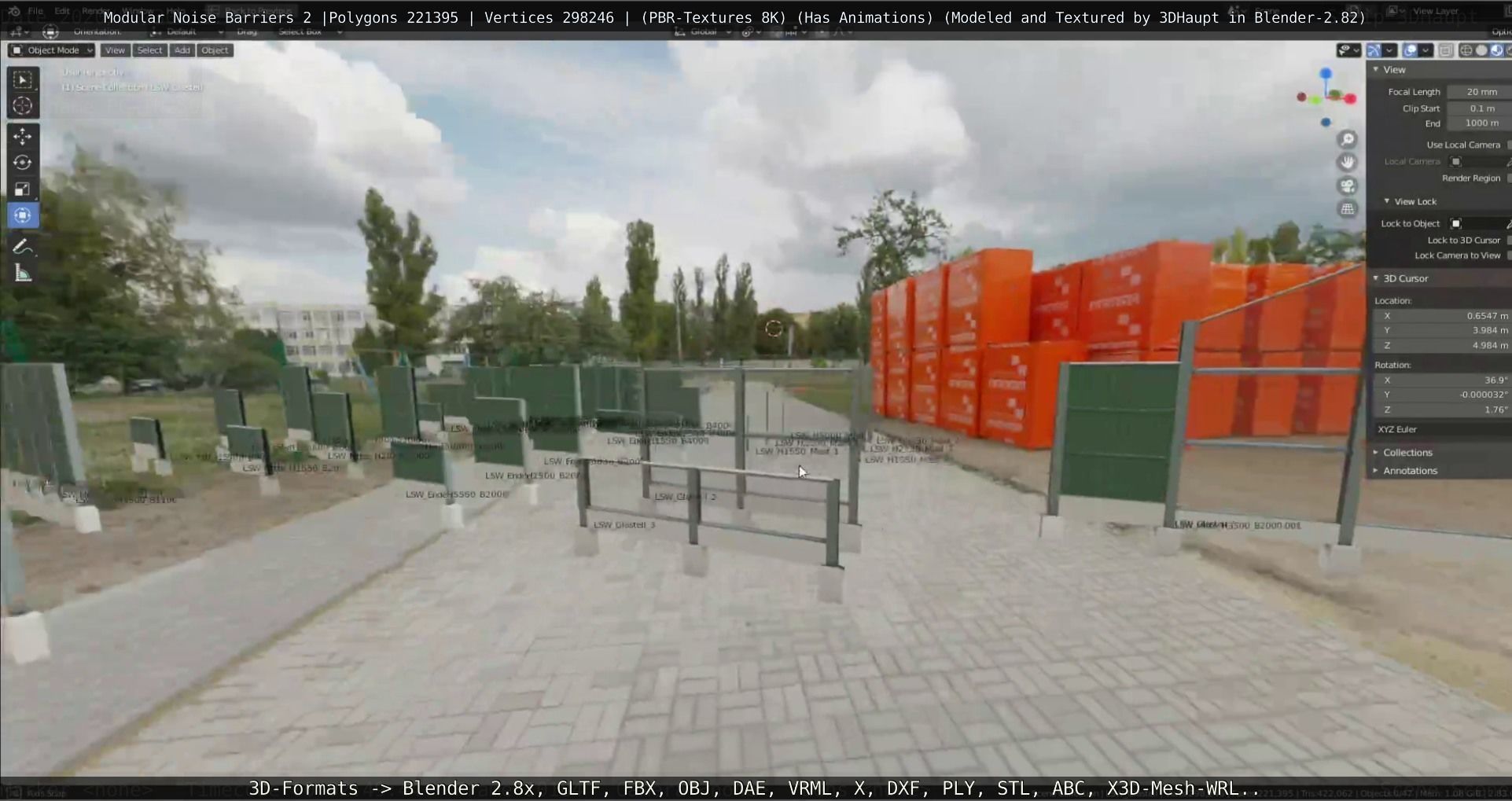 Modular Noise Barrier Set 2 Low-poly 3D model_68