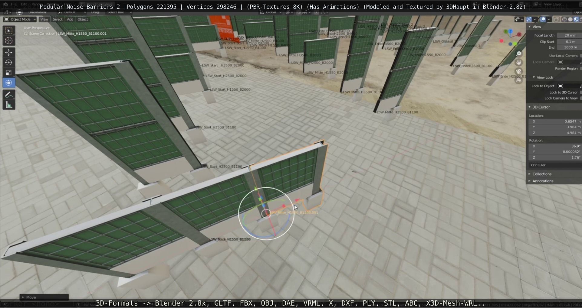 Modular Noise Barrier Set 2 Low-poly 3D model_65