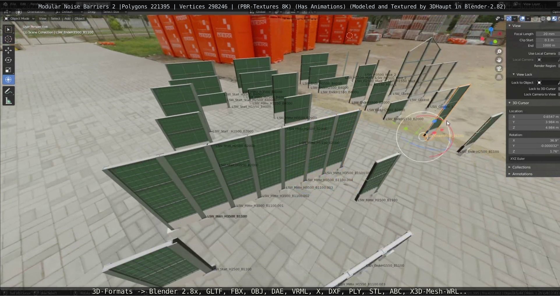 Modular Noise Barrier Set 2 Low-poly 3D model_86