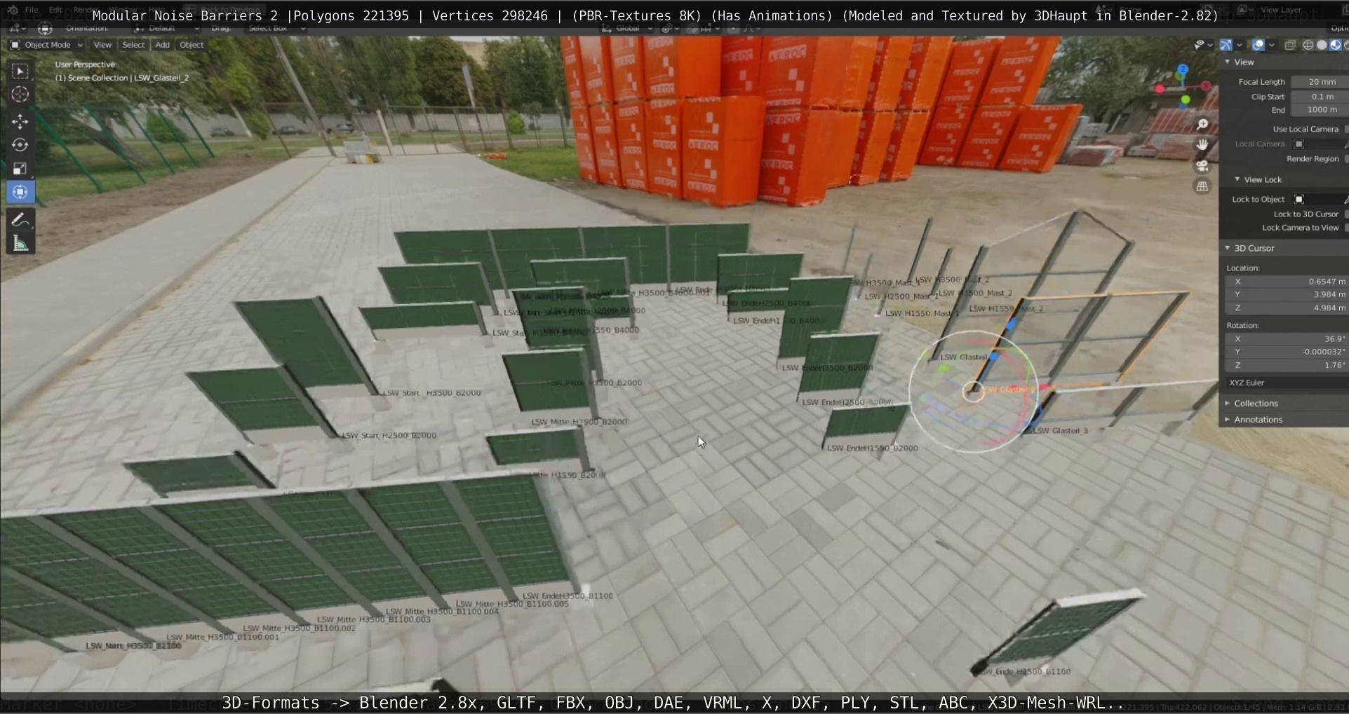 Modular Noise Barrier Set 2 Low-poly 3D model_109