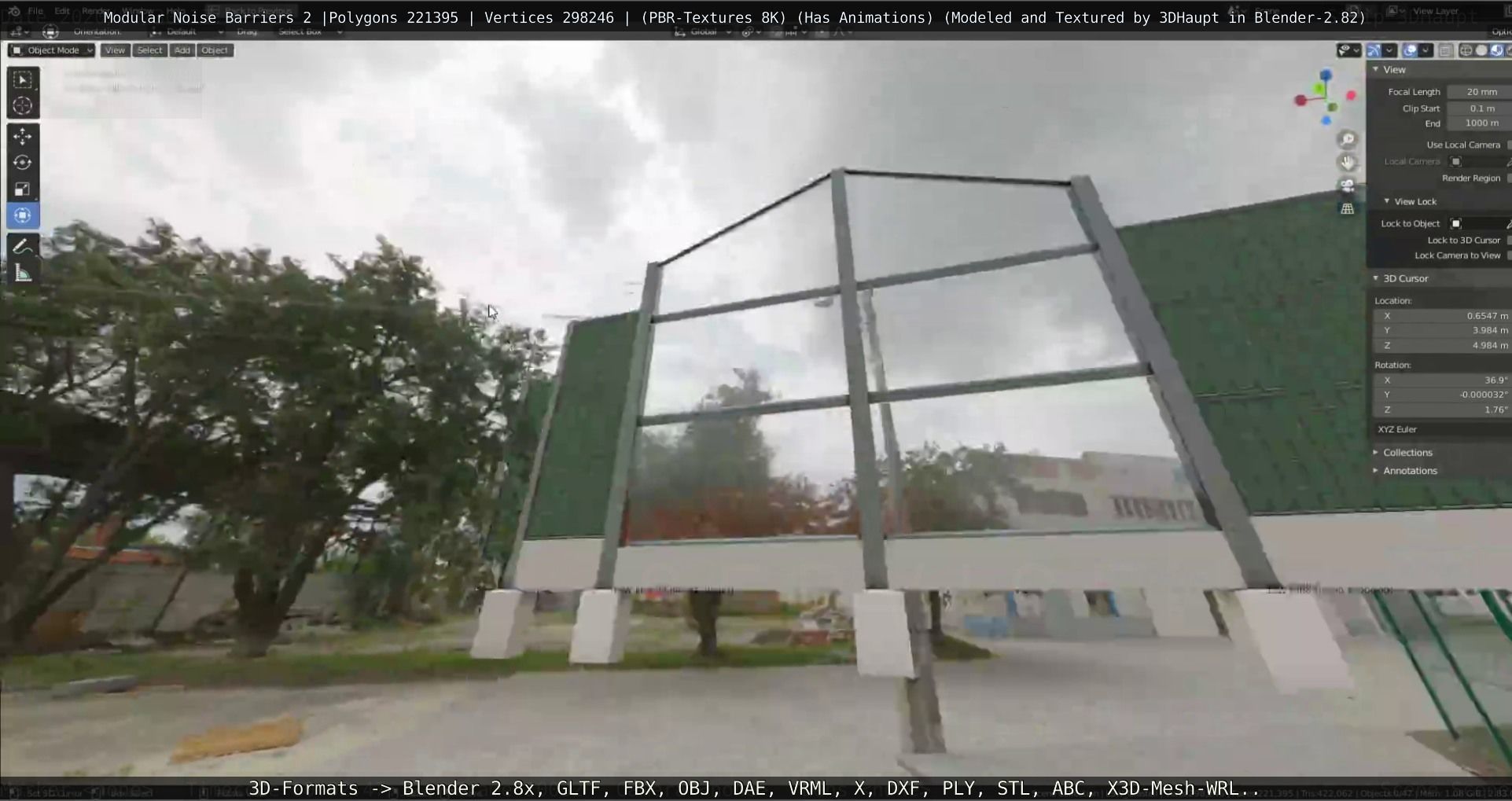 Modular Noise Barrier Set 2 Low-poly 3D model_130