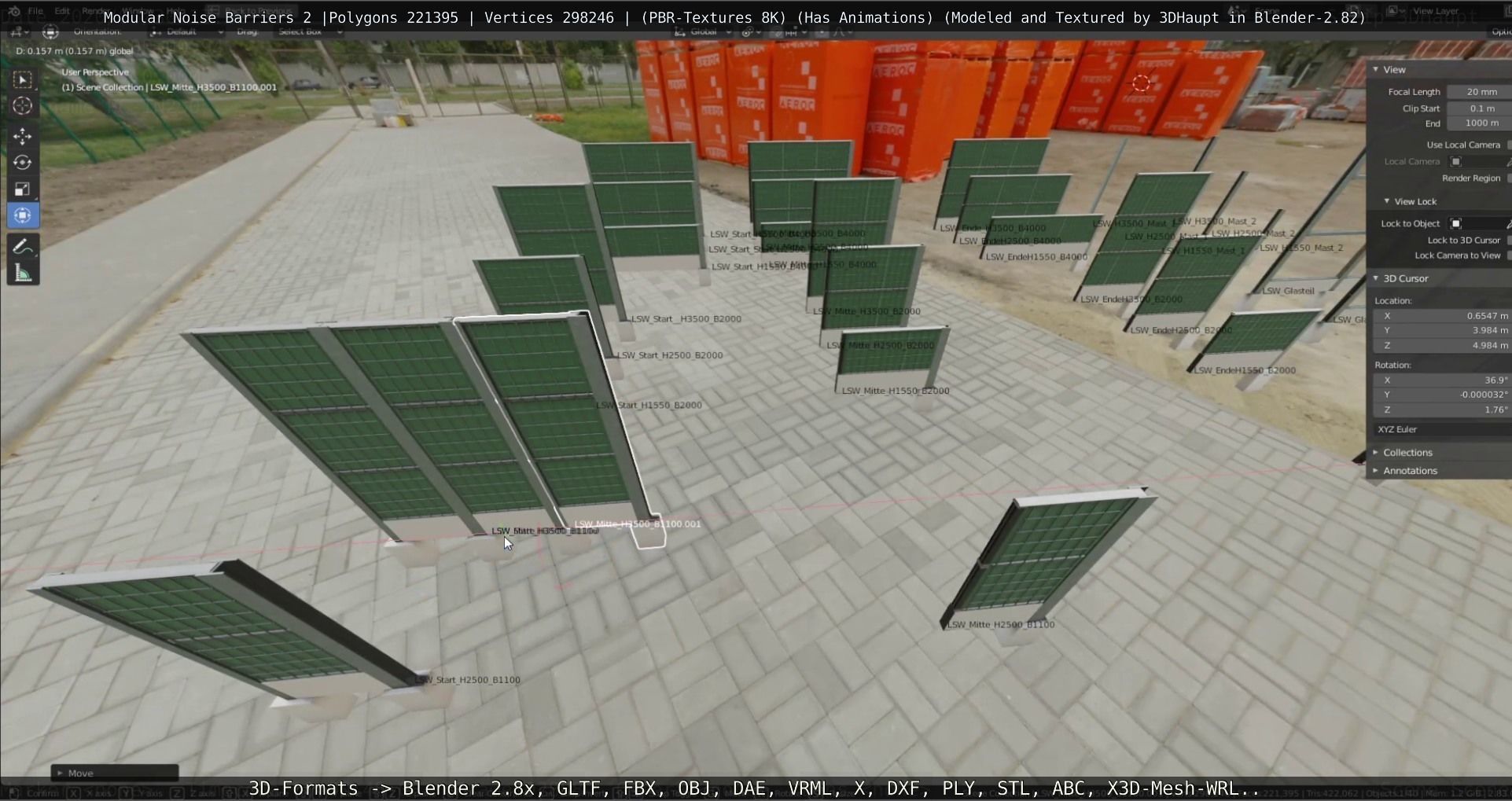 Modular Noise Barrier Set 2 Low-poly 3D model_83