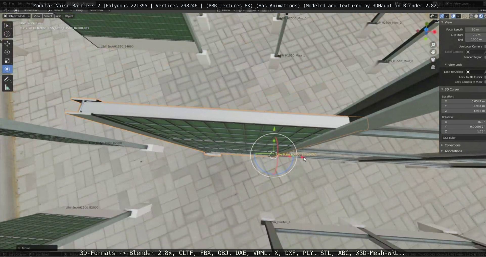 Modular Noise Barrier Set 2 Low-poly 3D model_112