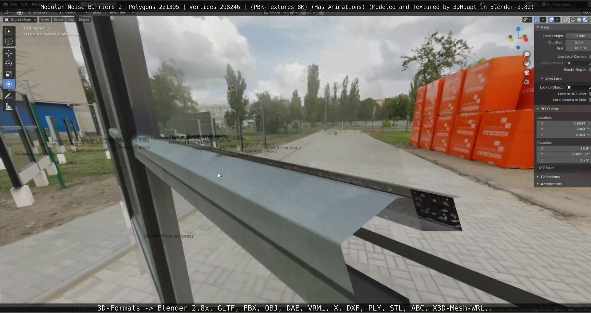 Modular Noise Barrier Set 2 Low-poly 3D model_128