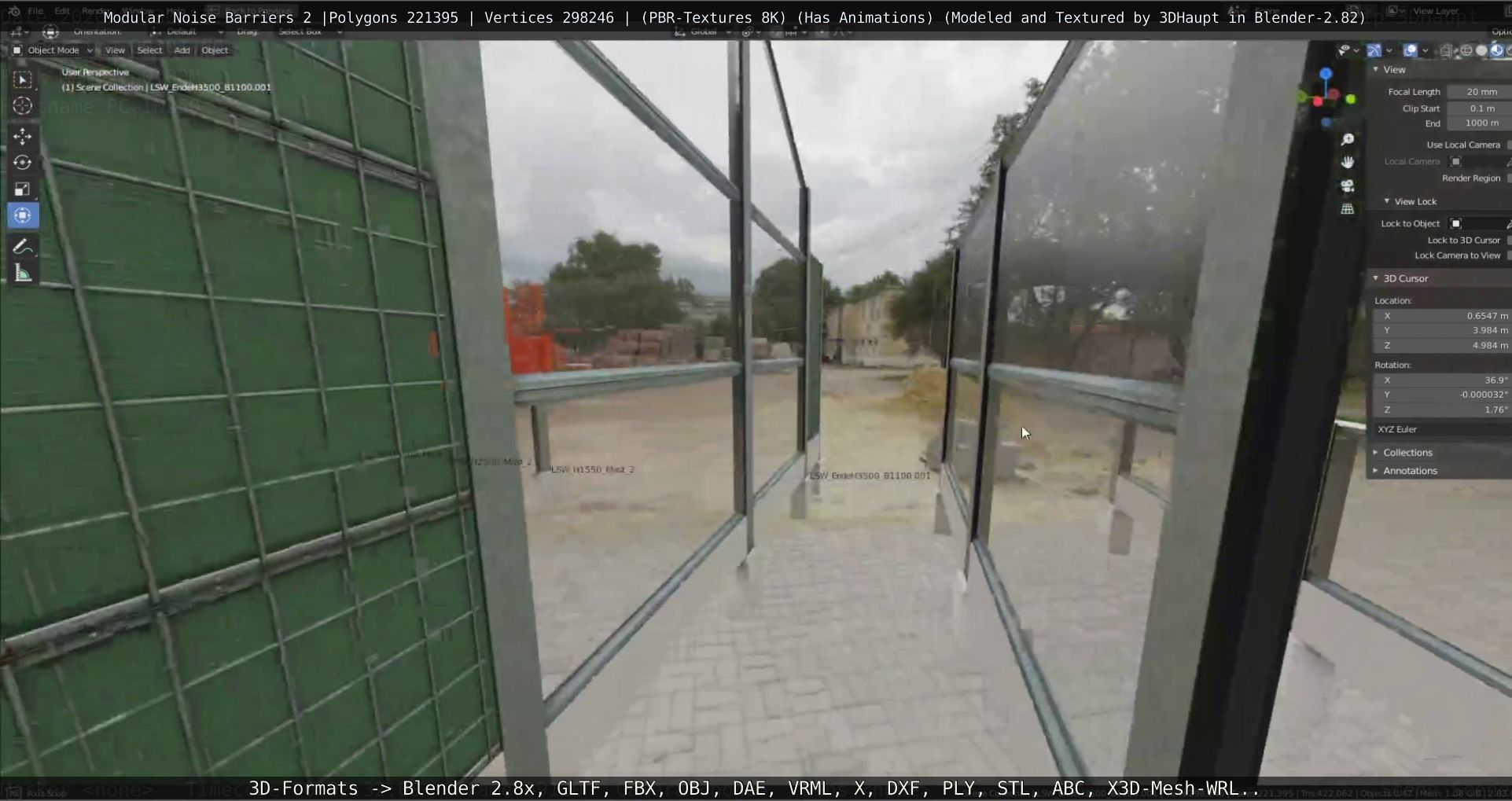 Modular Noise Barrier Set 2 Low-poly 3D model_124