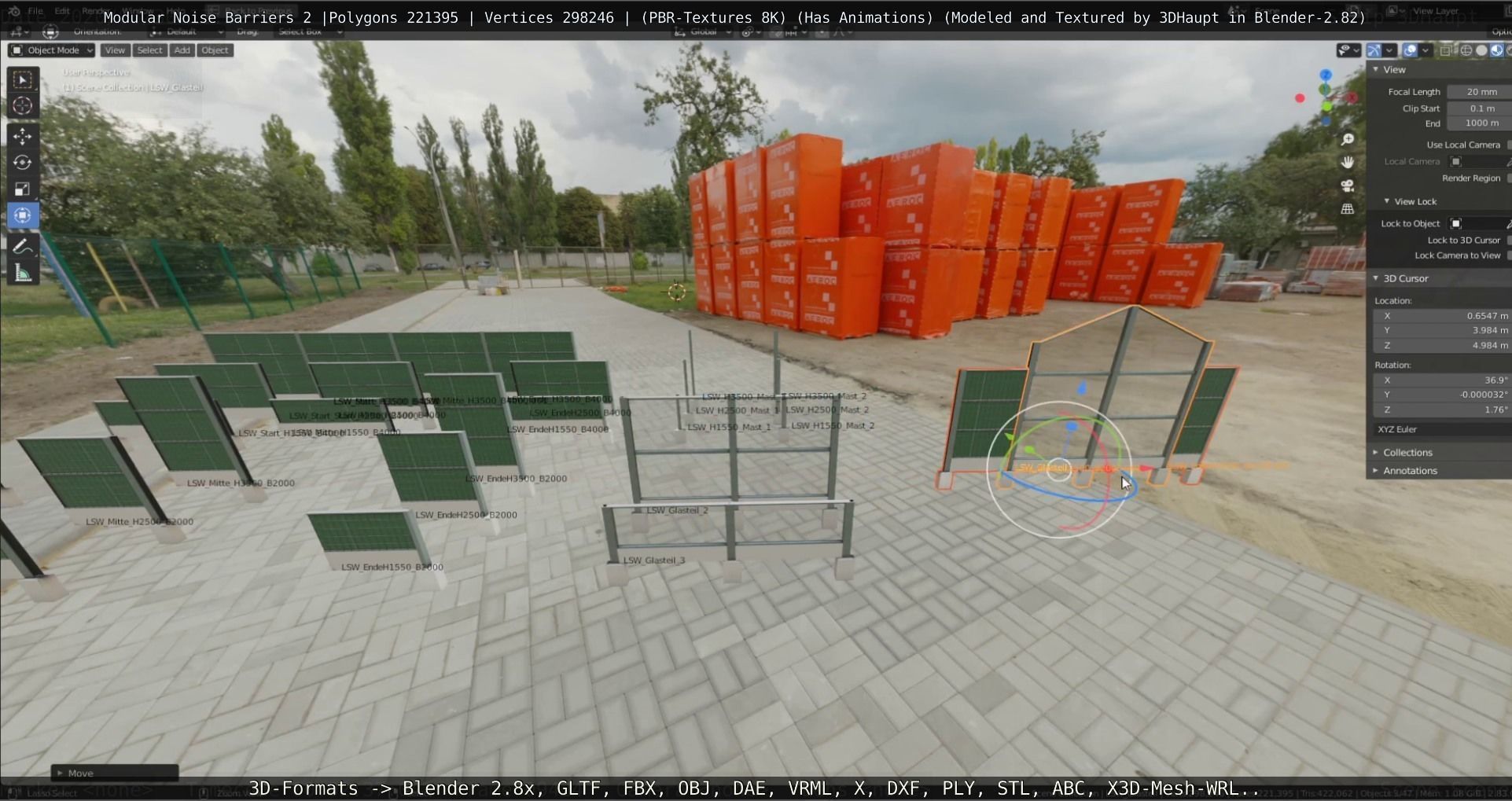 Modular Noise Barrier Set 2 Low-poly 3D model_127