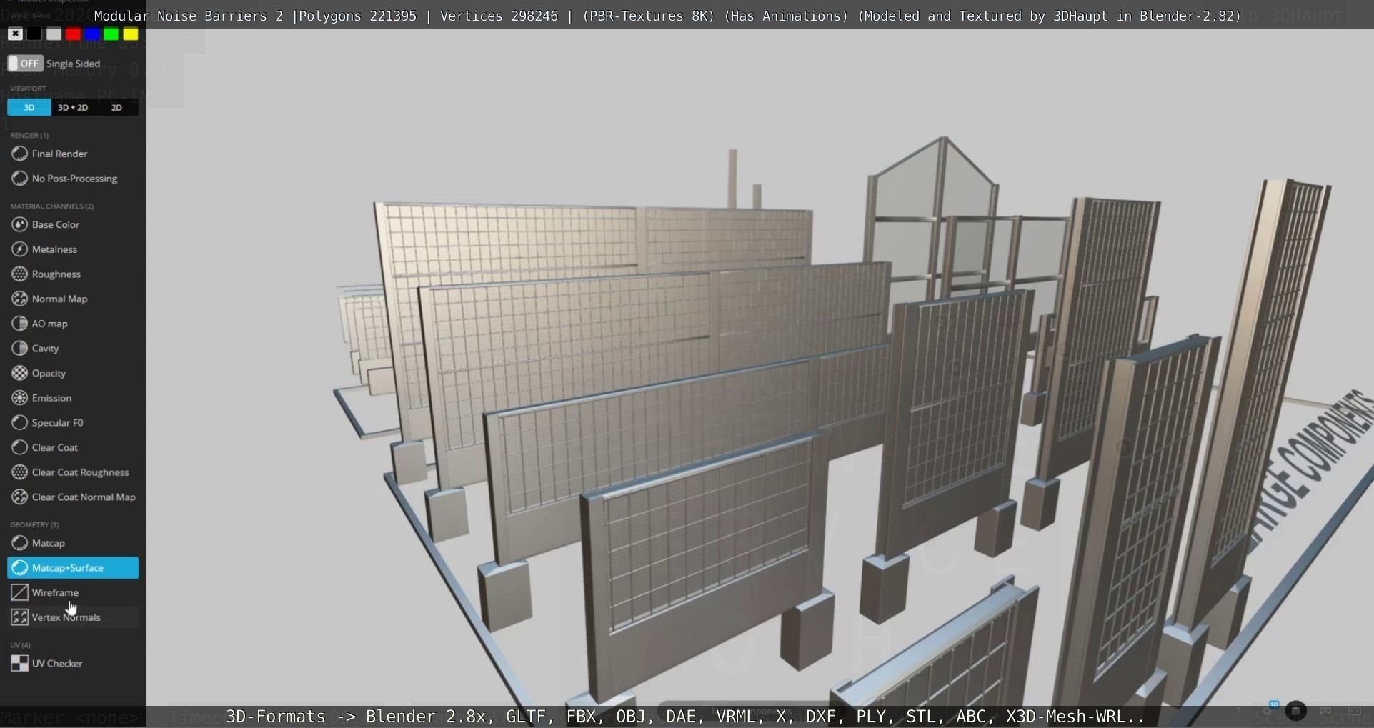 Modular Noise Barrier Set 2 Low-poly 3D model_56