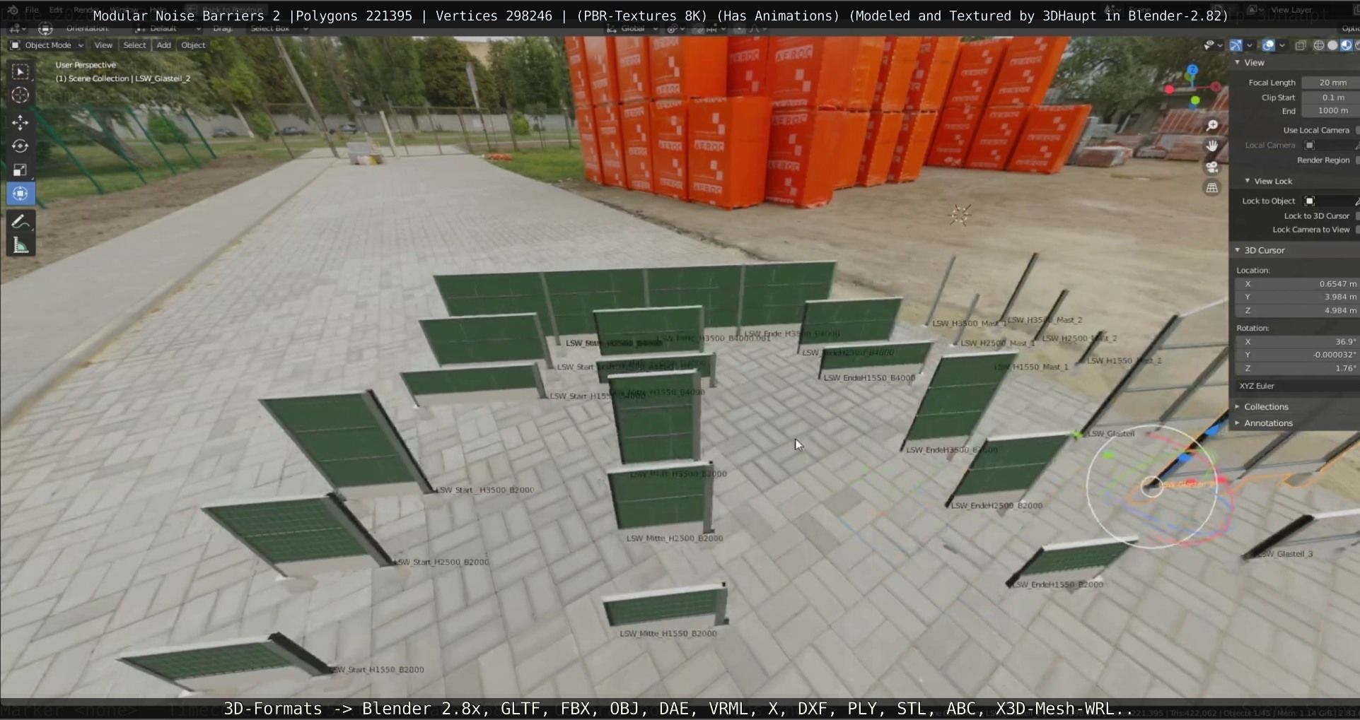 Modular Noise Barrier Set 2 Low-poly 3D model_110