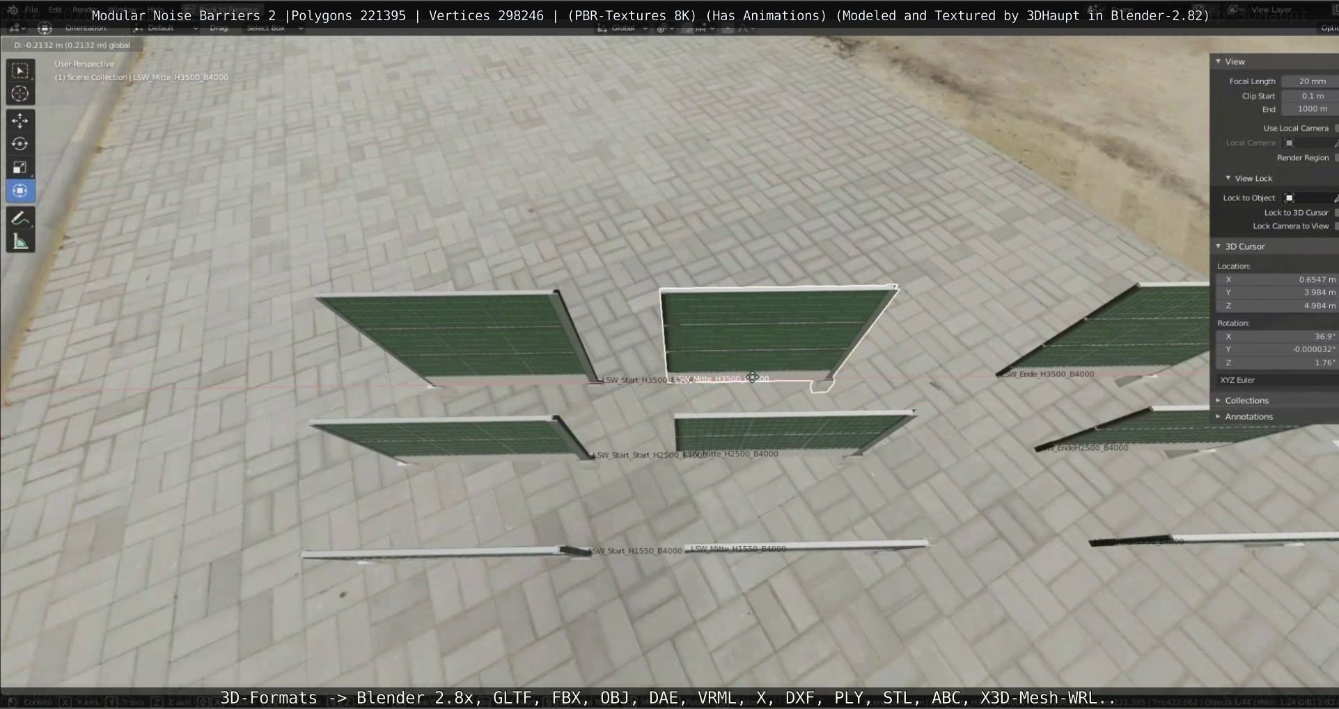 Modular Noise Barrier Set 2 Low-poly 3D model_94