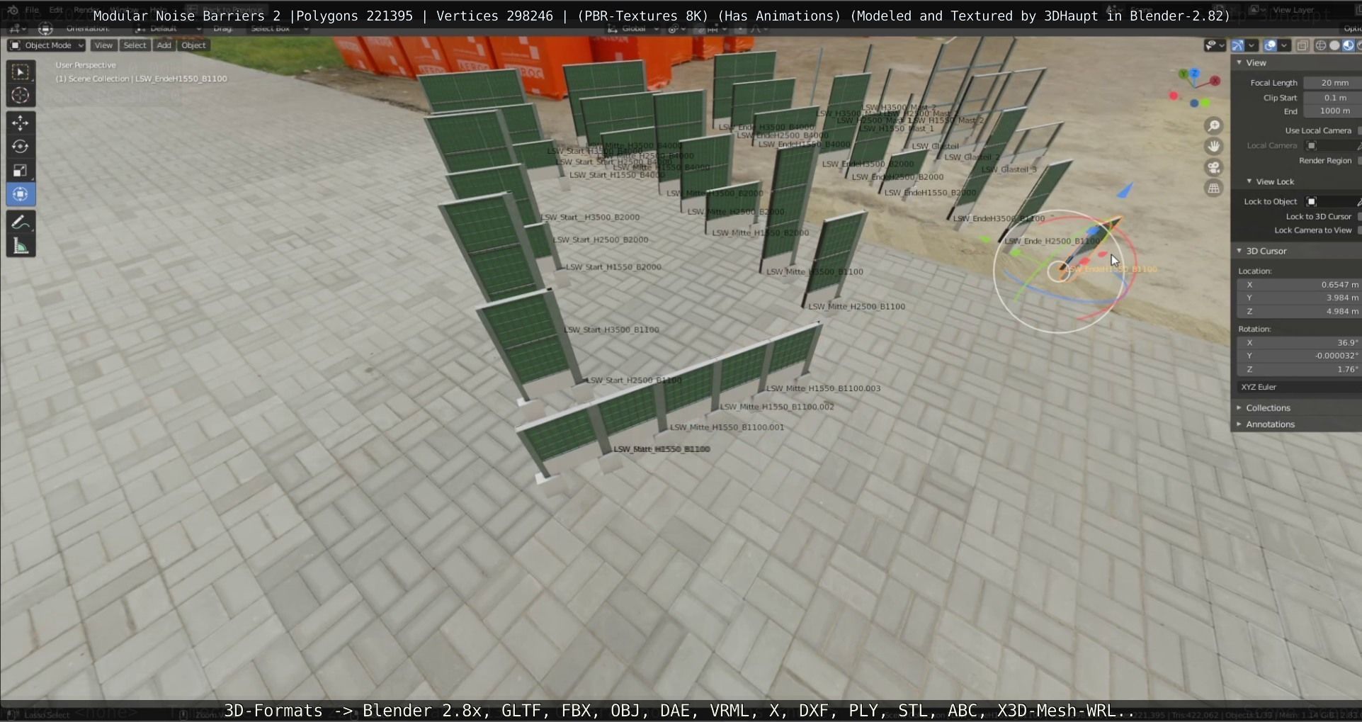 Modular Noise Barrier Set 2 Low-poly 3D model_75