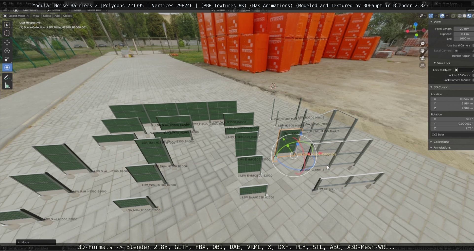 Modular Noise Barrier Set 2 Low-poly 3D model_115