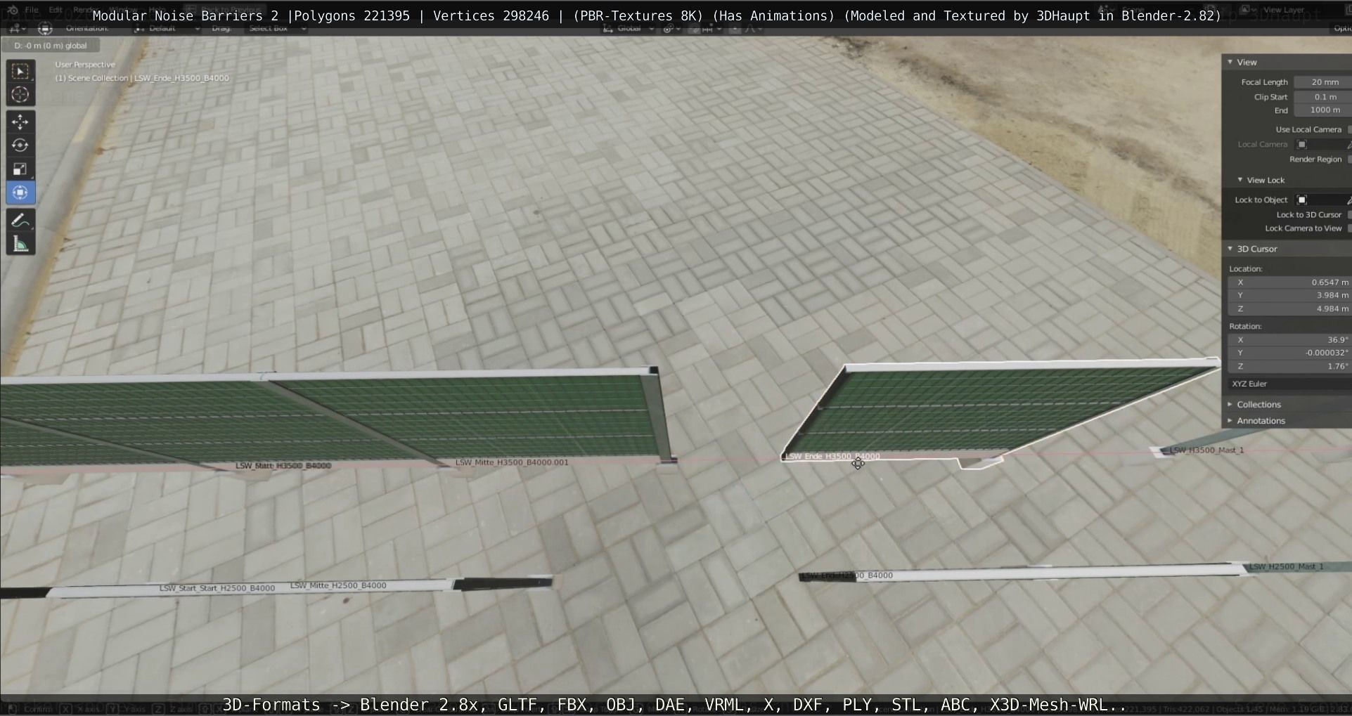 Modular Noise Barrier Set 2 Low-poly 3D model_101