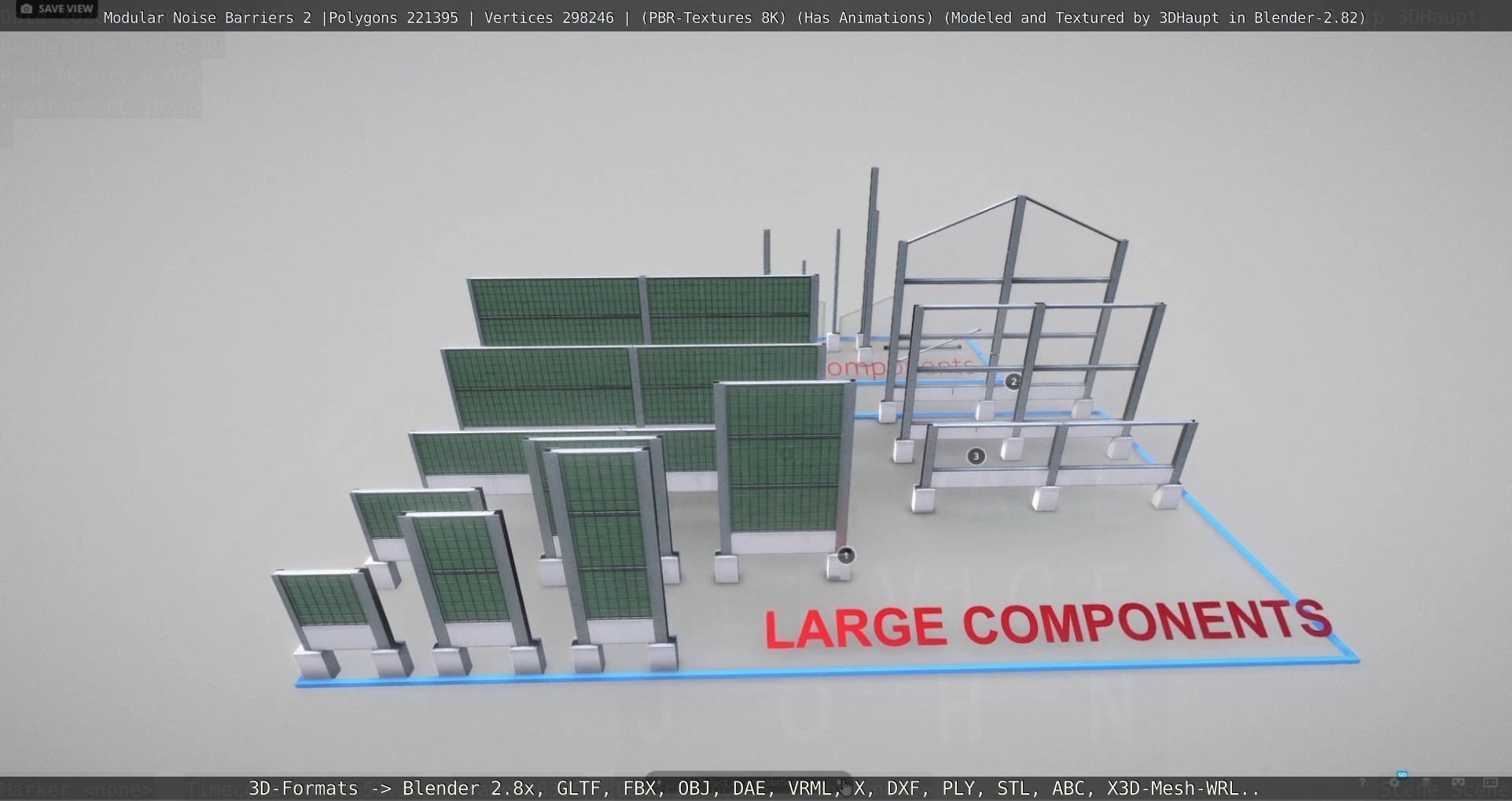 Modular Noise Barrier Set 2 Low-poly 3D model_131