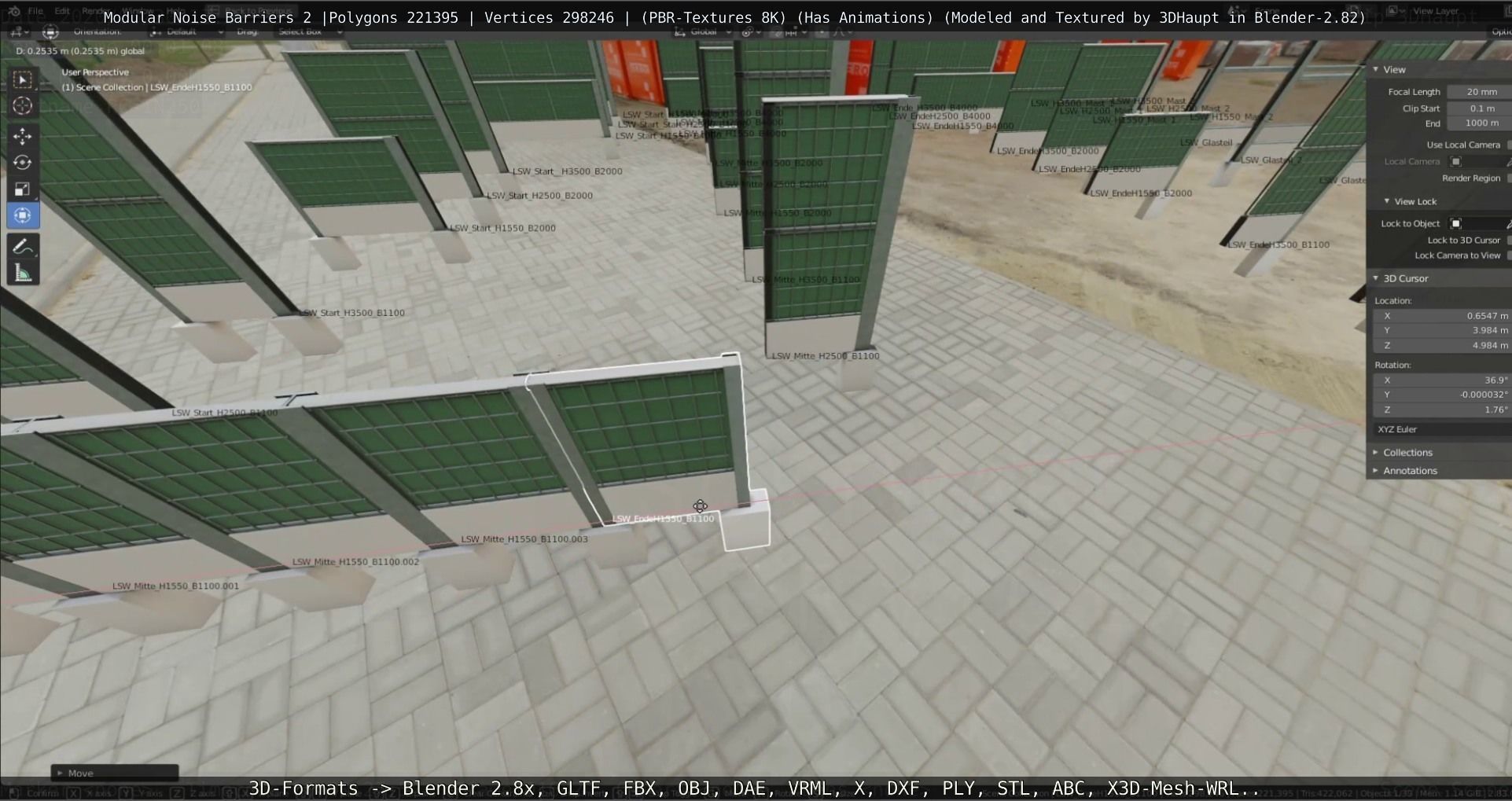 Modular Noise Barrier Set 2 Low-poly 3D model_76