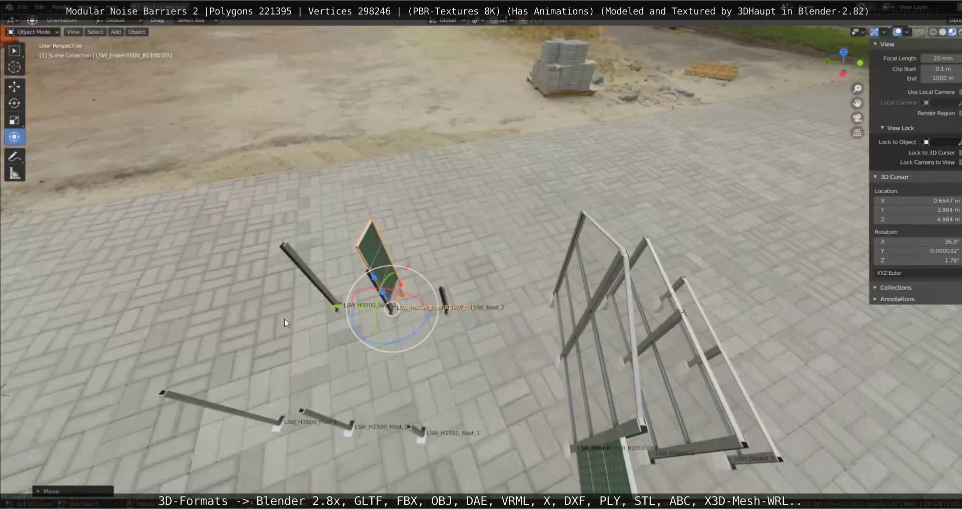 Modular Noise Barrier Set 2 Low-poly 3D model_119