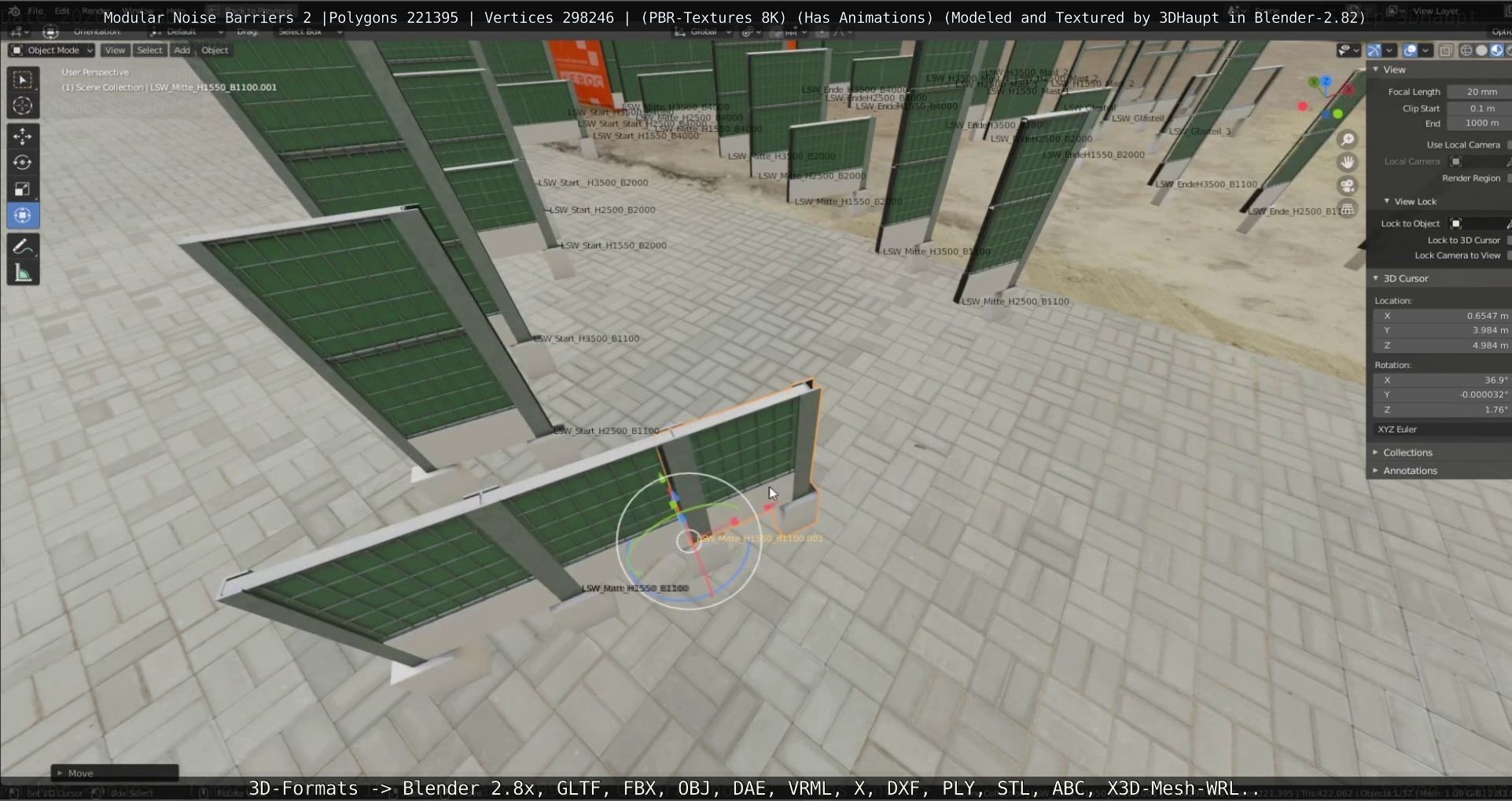 Modular Noise Barrier Set 2 Low-poly 3D model_63