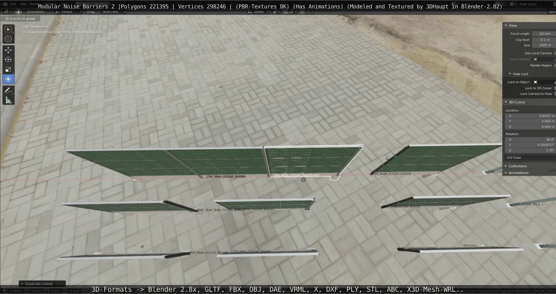 Modular Noise Barrier Set 2 Low-poly 3D model_98