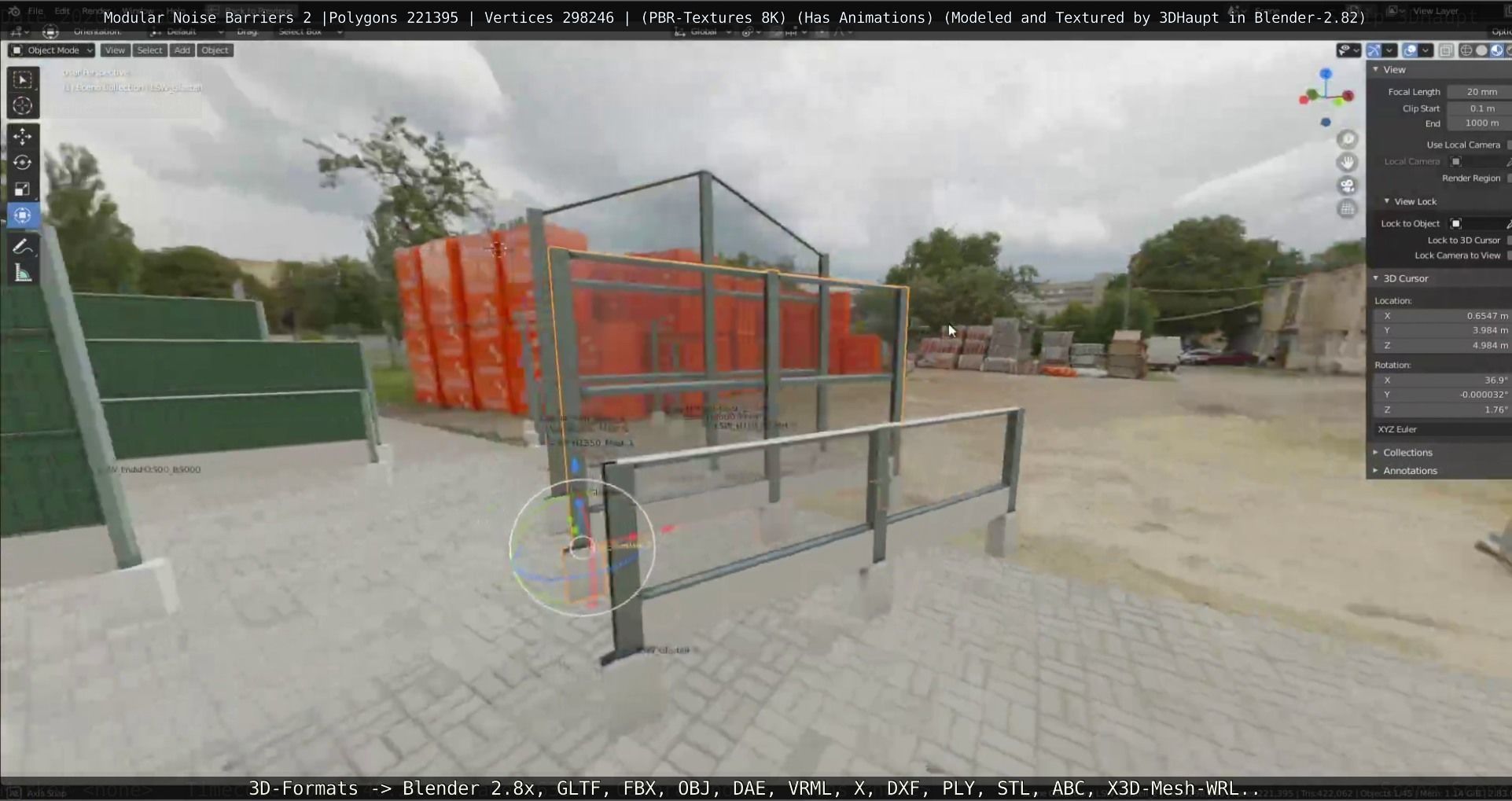 Modular Noise Barrier Set 2 Low-poly 3D model_43