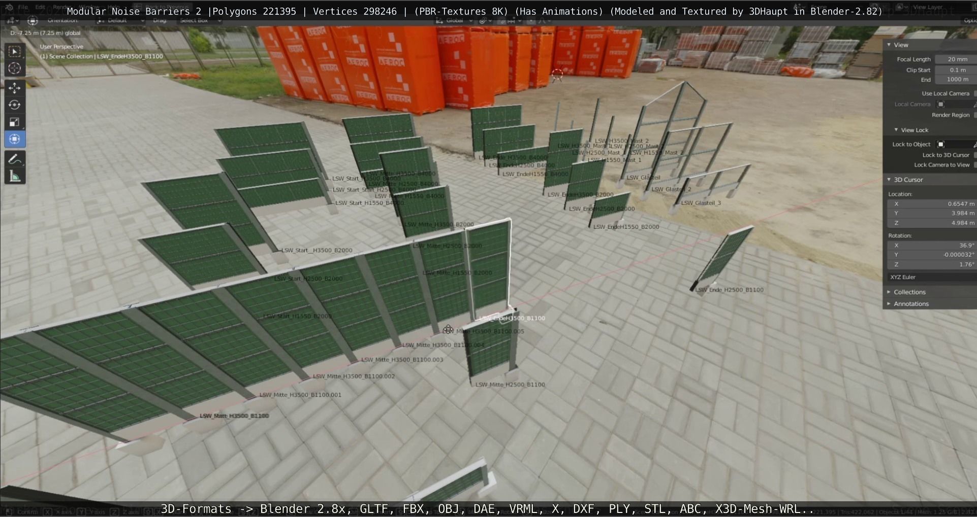 Modular Noise Barrier Set 2 Low-poly 3D model_87