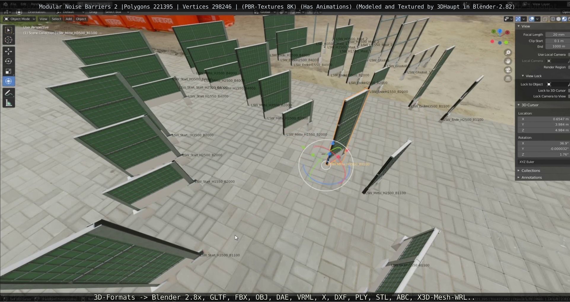 Modular Noise Barrier Set 2 Low-poly 3D model_80