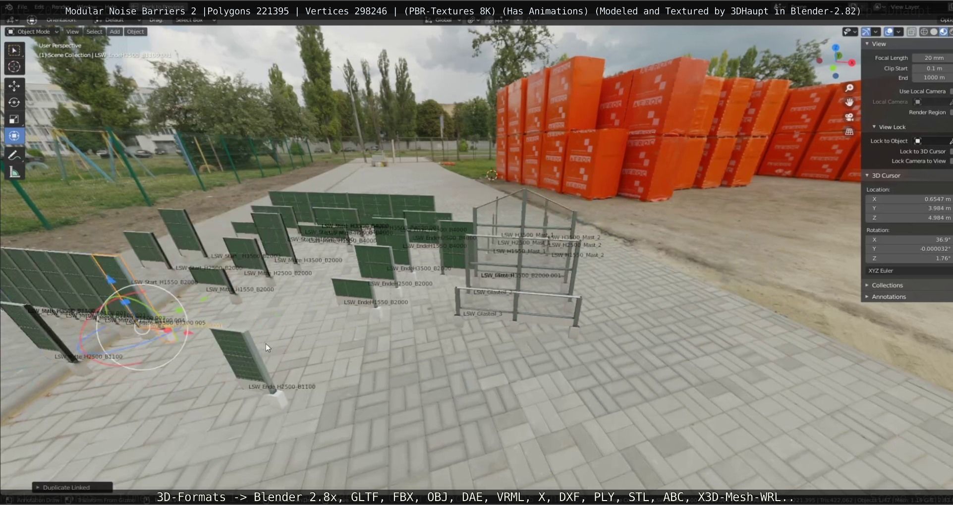 Modular Noise Barrier Set 2 Low-poly 3D model_114