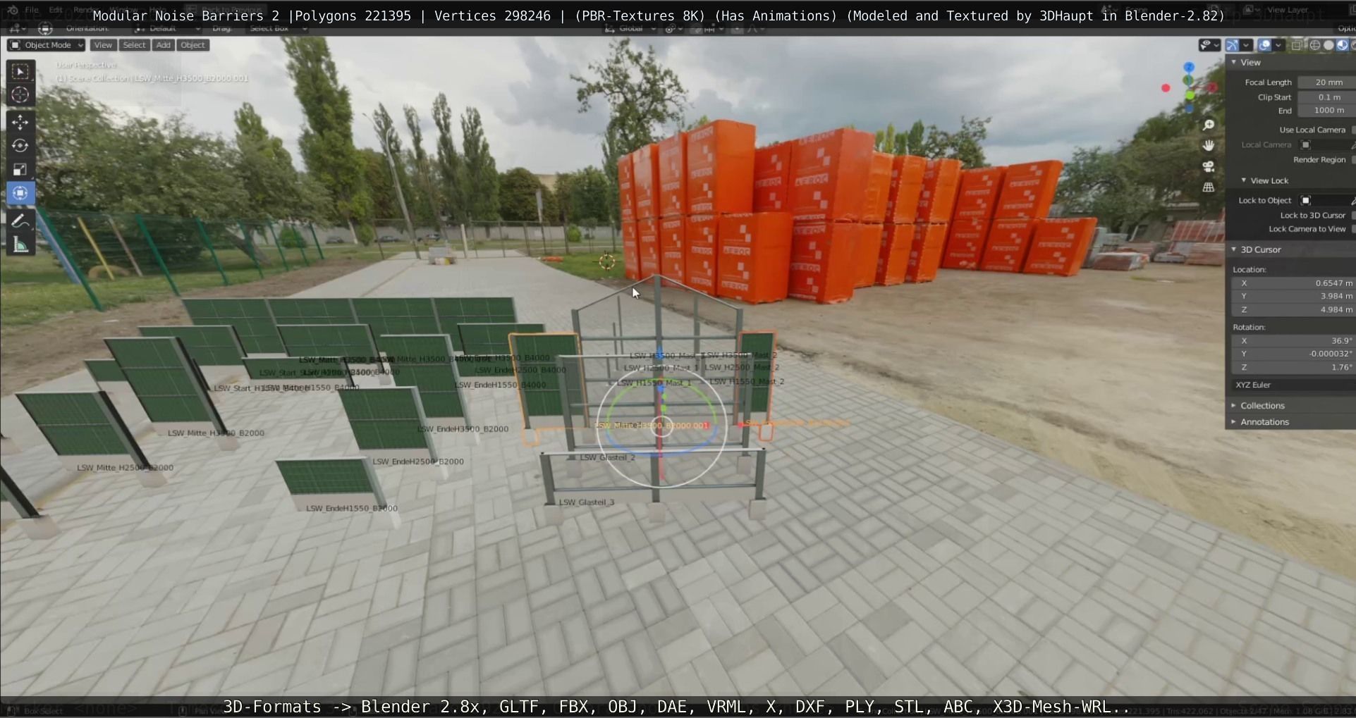 Modular Noise Barrier Set 2 Low-poly 3D model_125