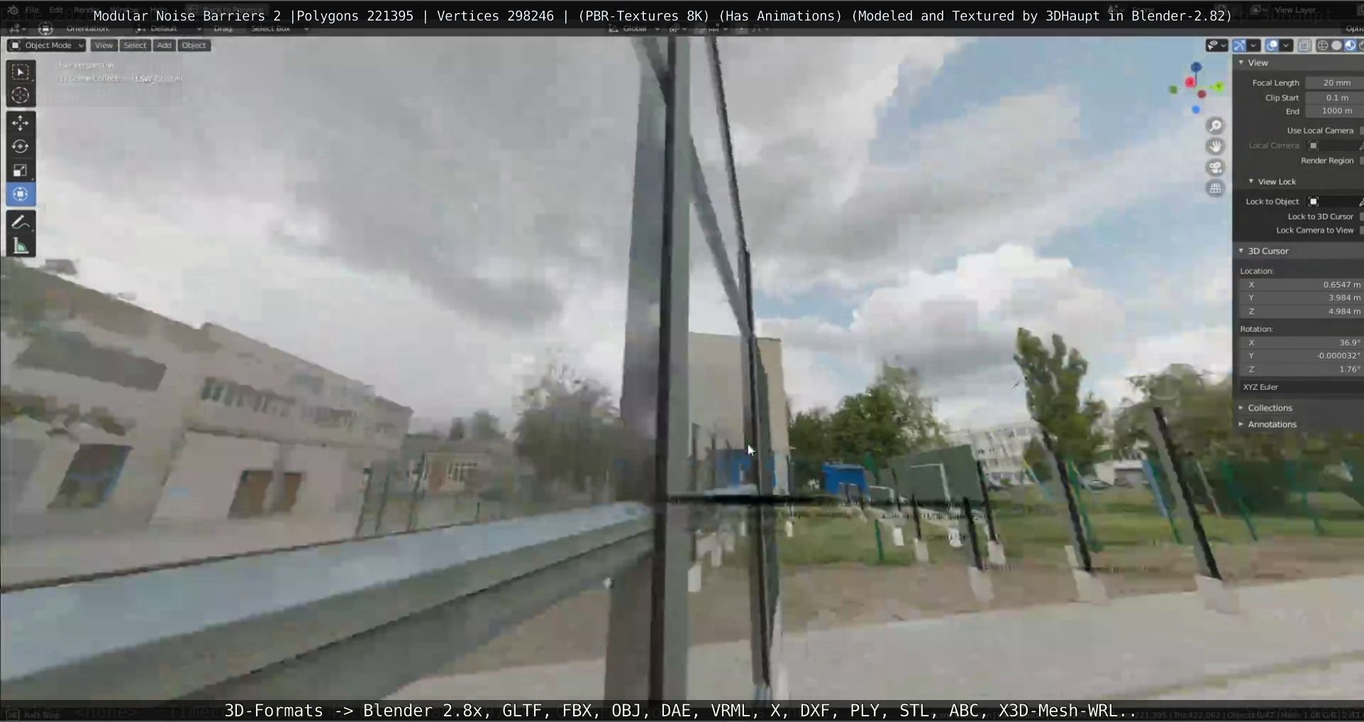 Modular Noise Barrier Set 2 Low-poly 3D model_129