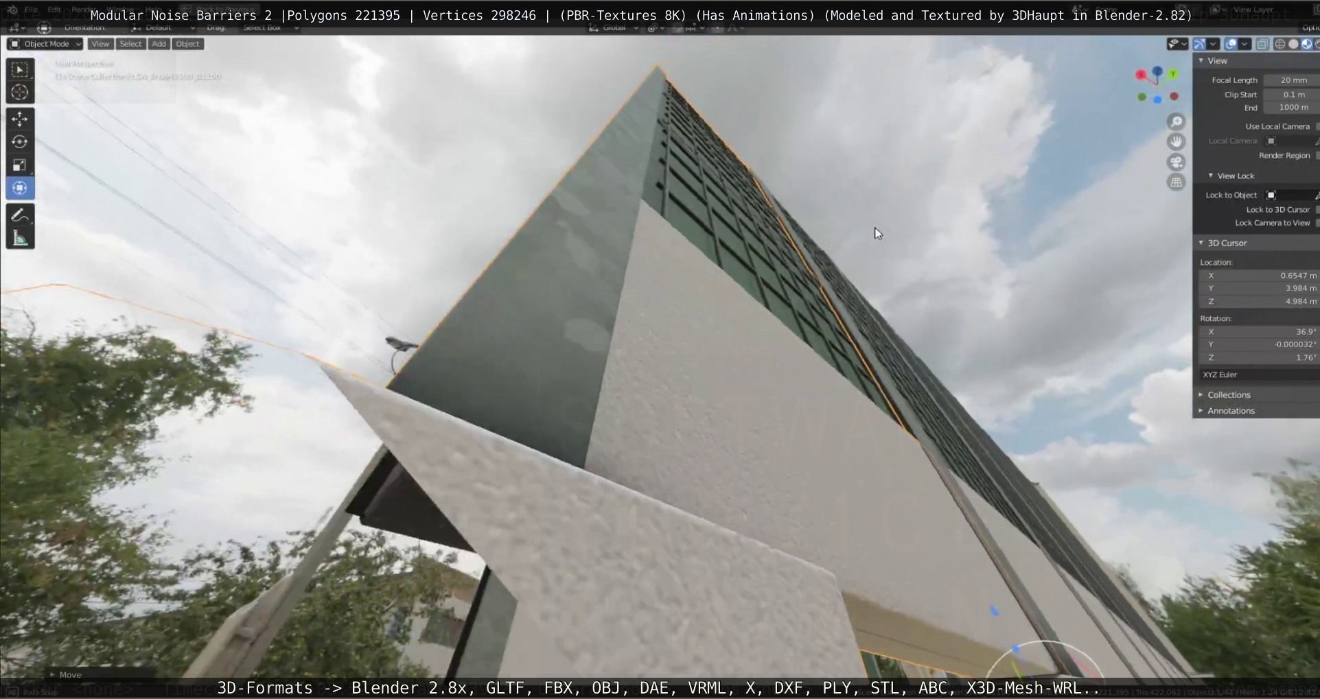 Modular Noise Barrier Set 2 Low-poly 3D model_90