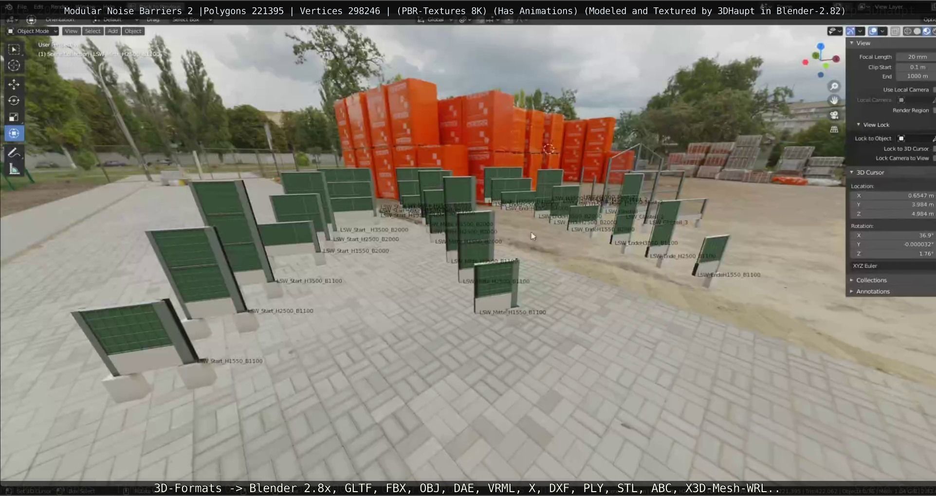 Modular Noise Barrier Set 2 Low-poly 3D model_61