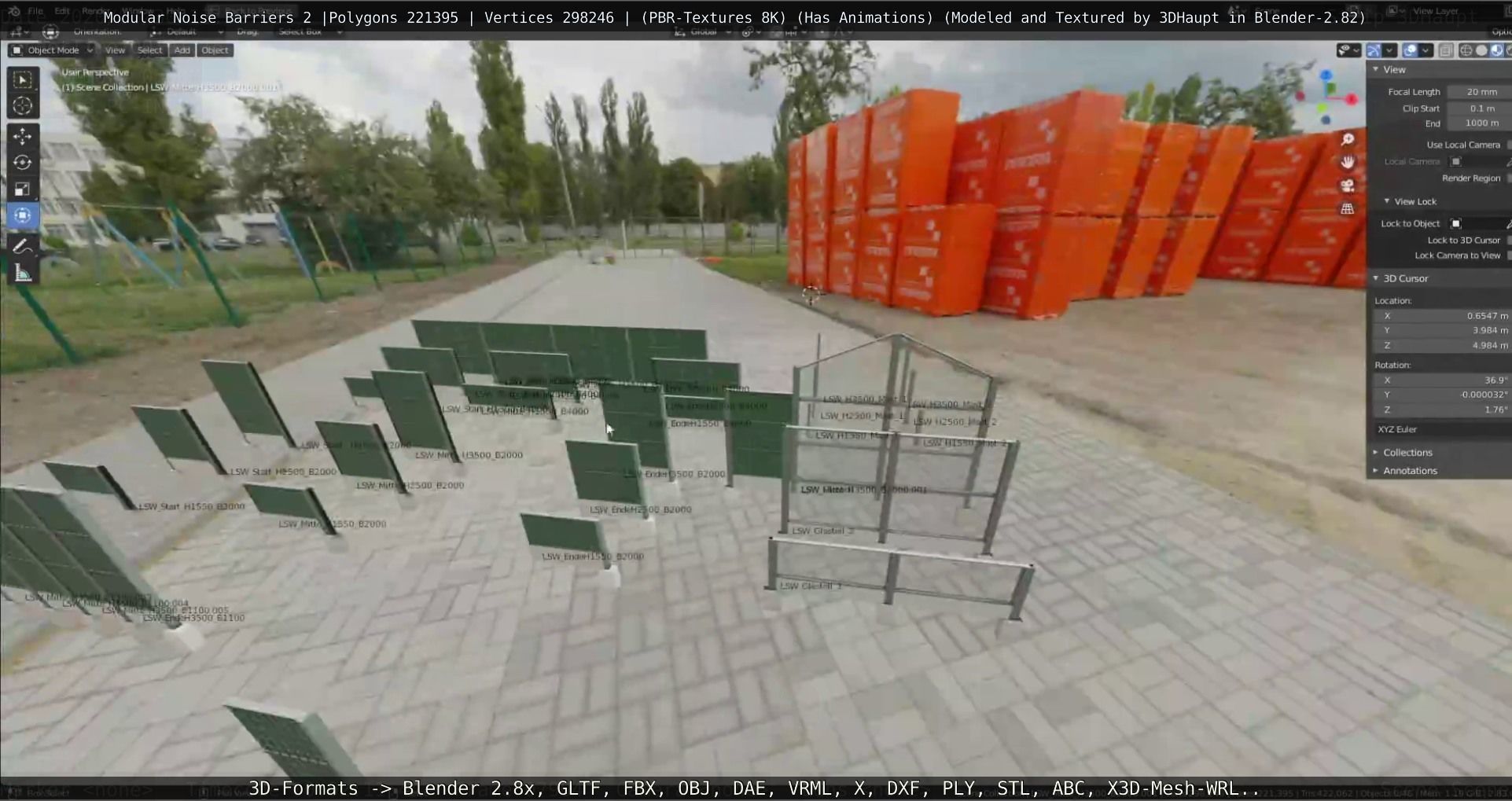 Modular Noise Barrier Set 2 Low-poly 3D model_117