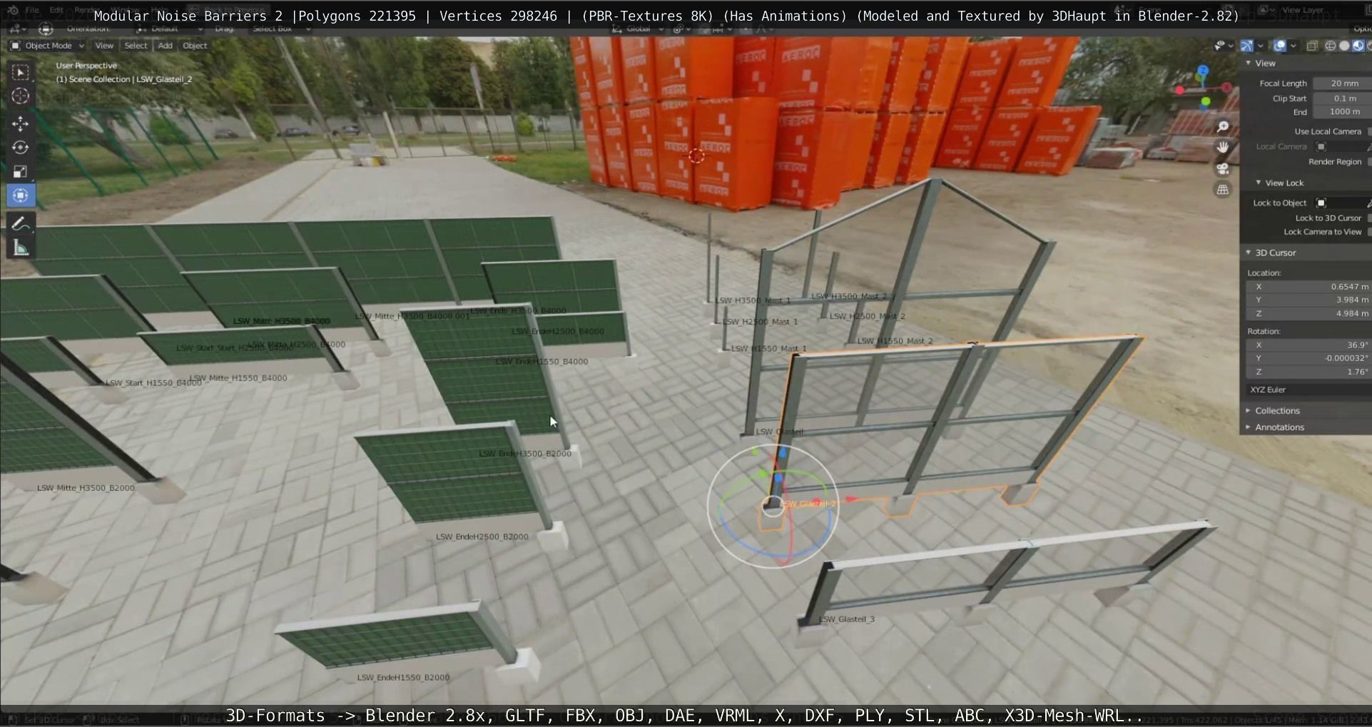 Modular Noise Barrier Set 2 Low-poly 3D model_46