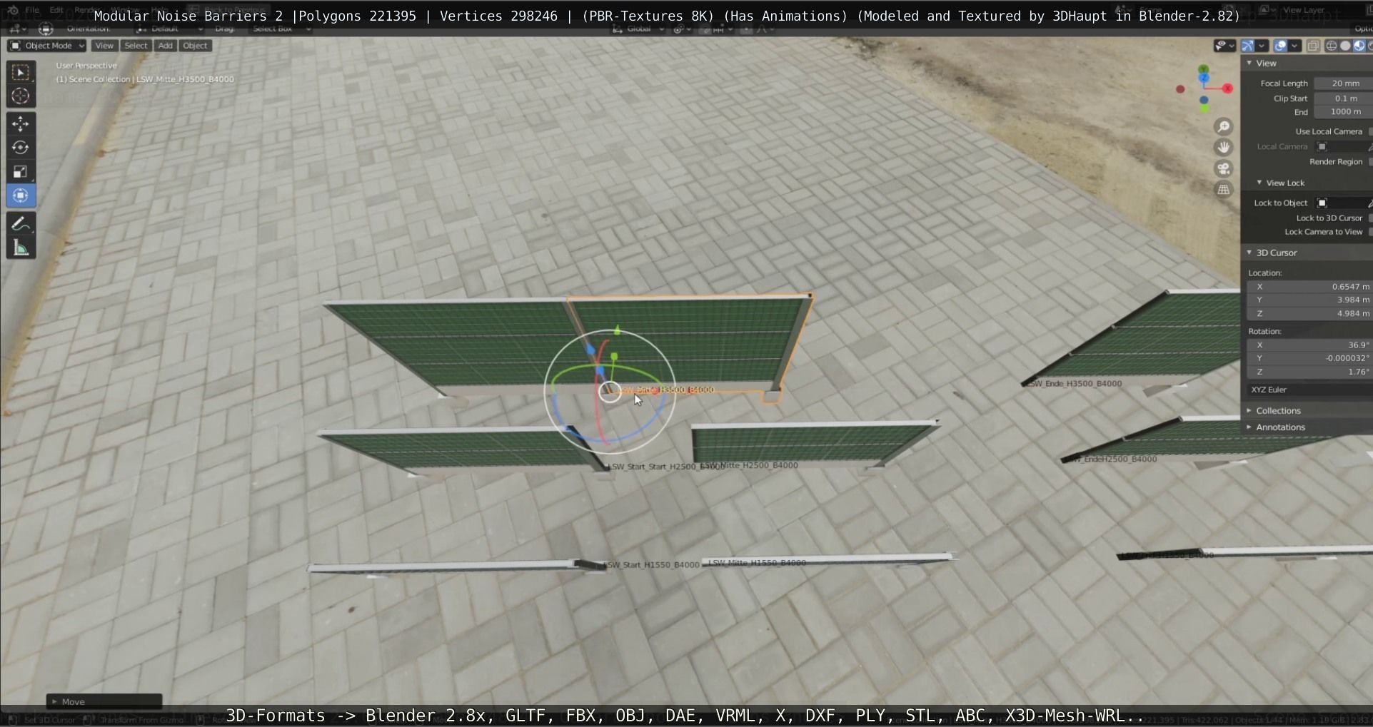 Modular Noise Barrier Set 2 Low-poly 3D model_97