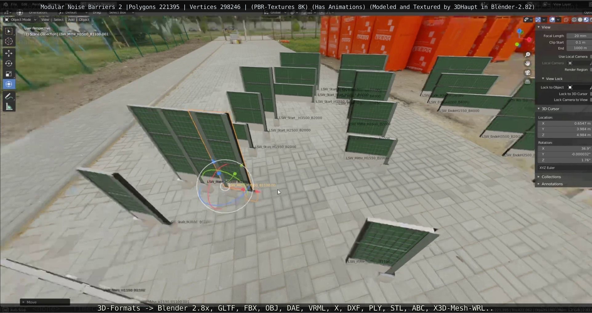 Modular Noise Barrier Set 2 Low-poly 3D model_81