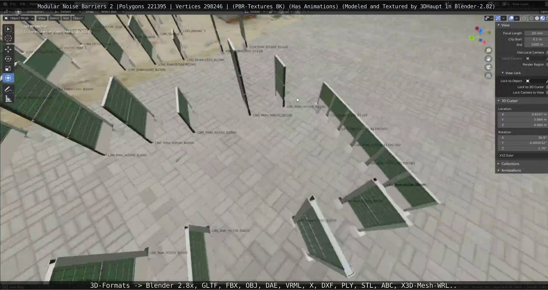 Modular Noise Barrier Set 2 Low-poly 3D model_79