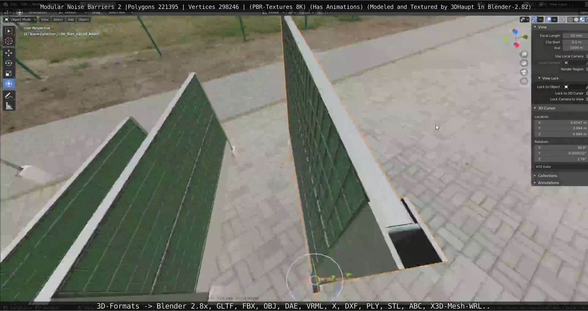 Modular Noise Barrier Set 2 Low-poly 3D model_93