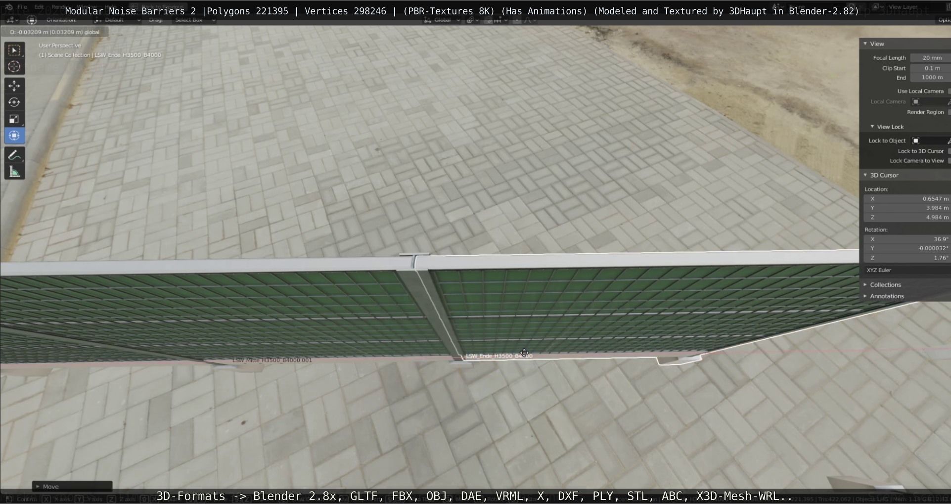 Modular Noise Barrier Set 2 Low-poly 3D model_102