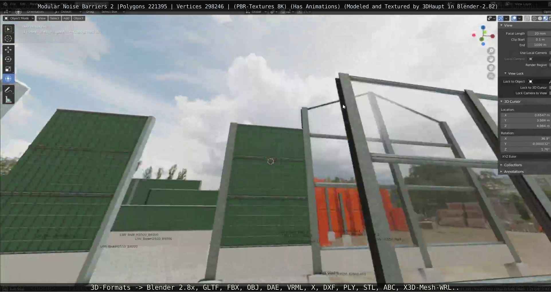 Modular Noise Barrier Set 2 Low-poly 3D model_116