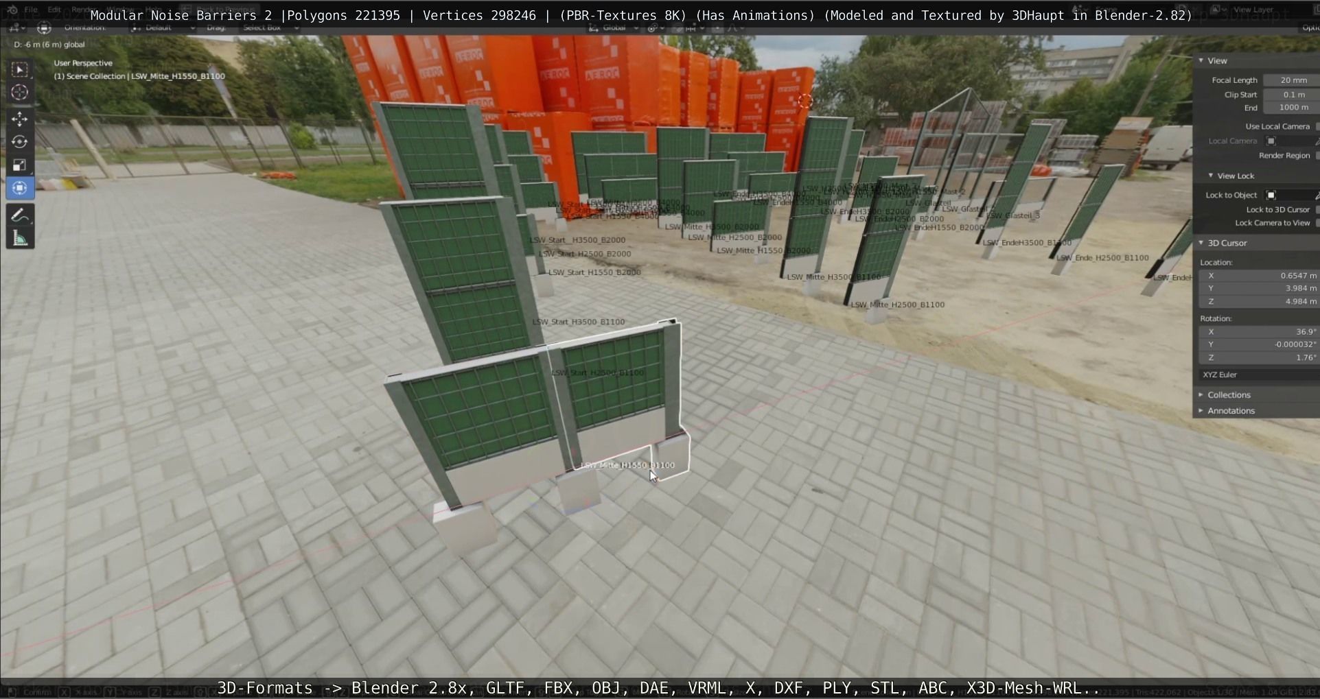 Modular Noise Barrier Set 2 Low-poly 3D model_59