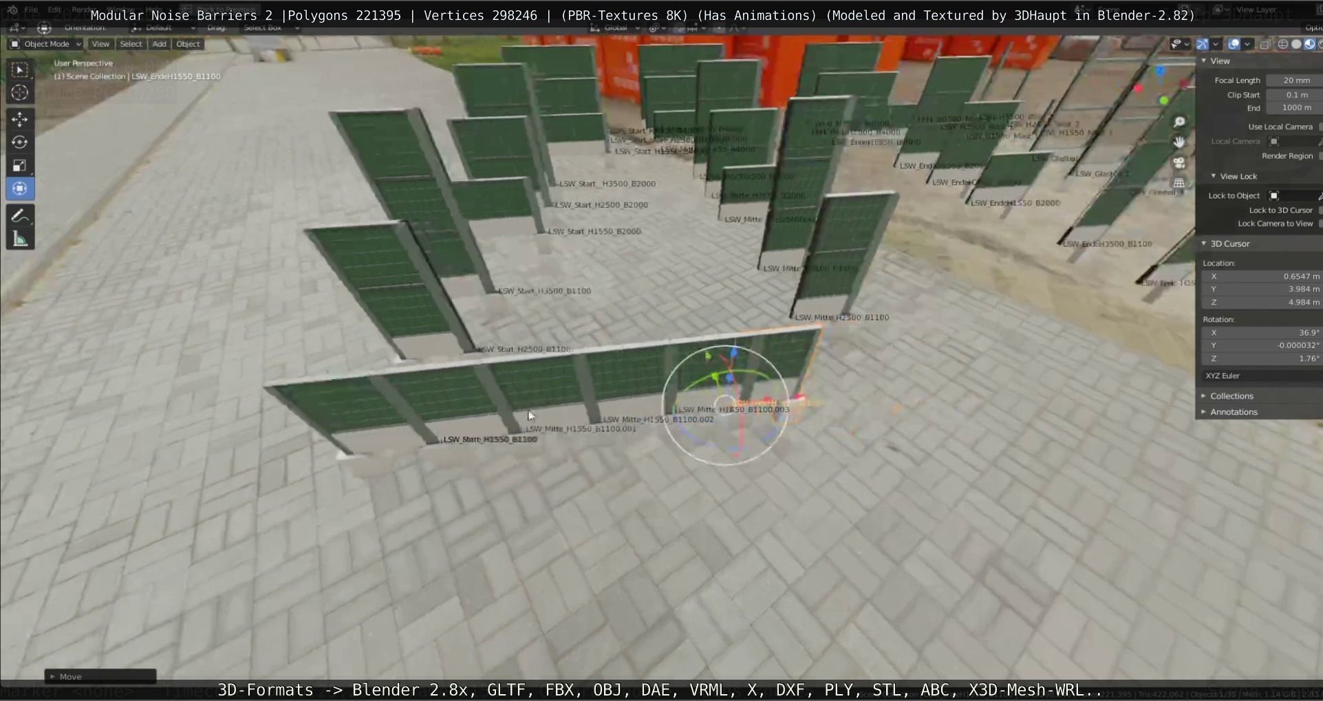 Modular Noise Barrier Set 2 Low-poly 3D model_67