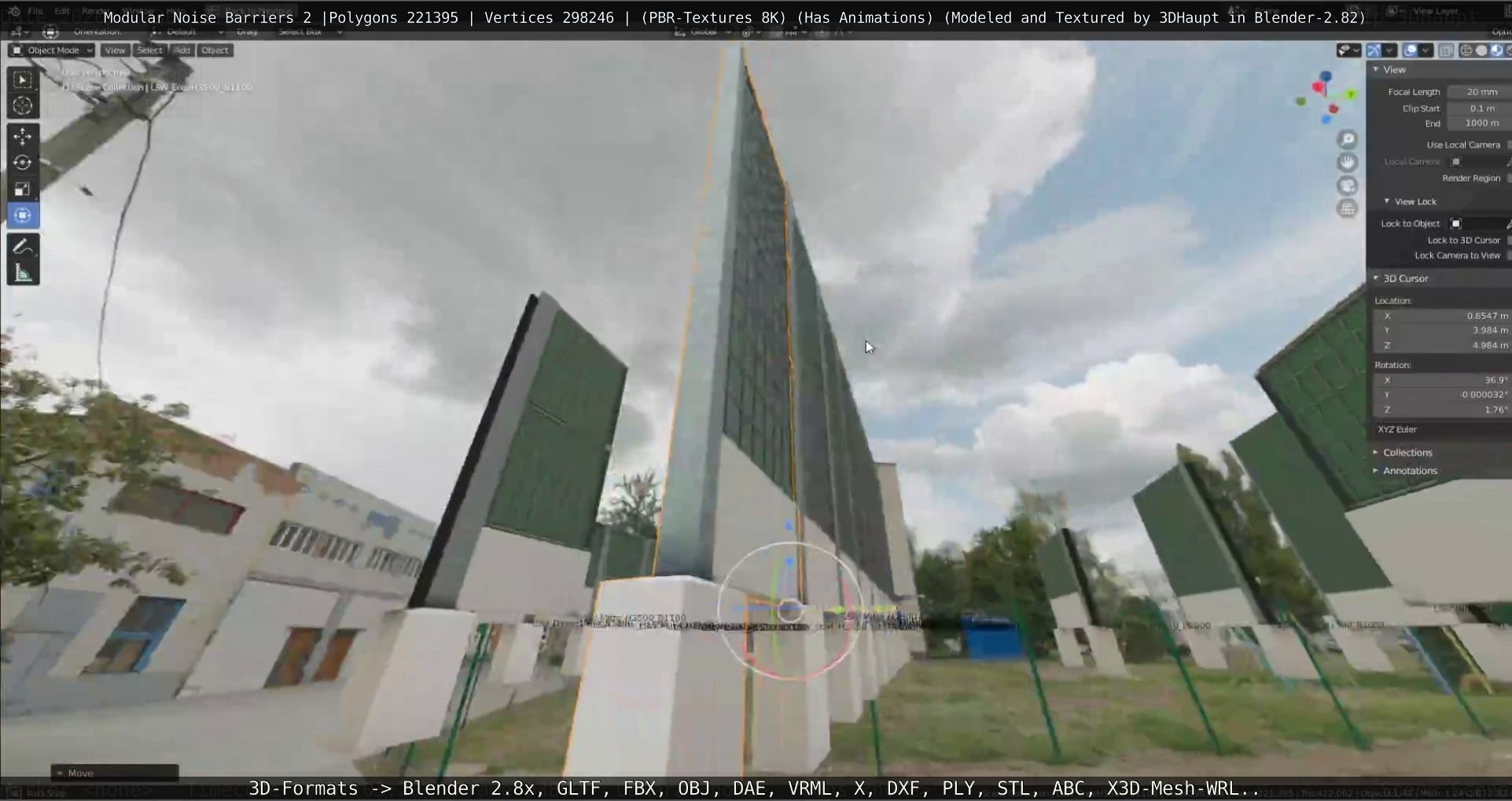 Modular Noise Barrier Set 2 Low-poly 3D model_89