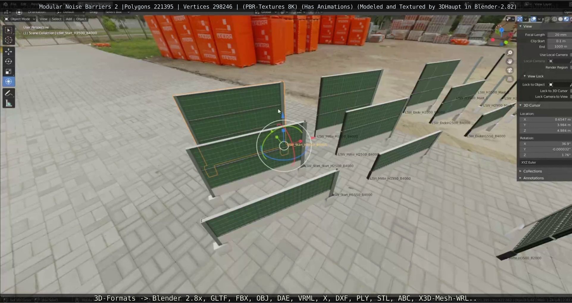 Modular Noise Barrier Set 2 Low-poly 3D model_92