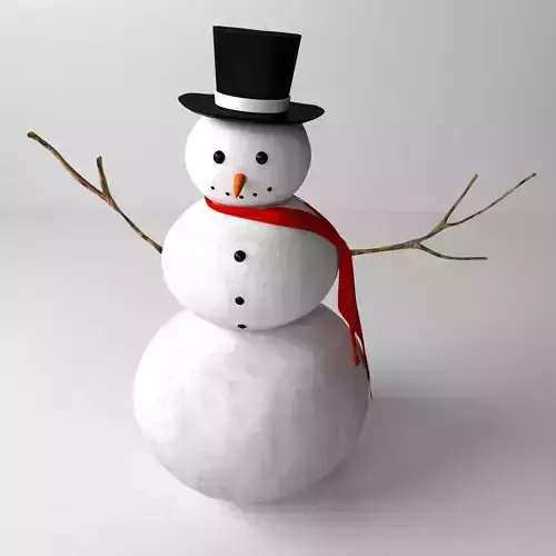 Snowman wearing top hat and scarf 3D model