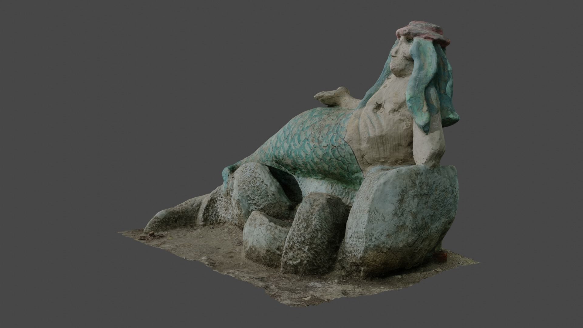 Mermaid statue Low-poly 3D model_1